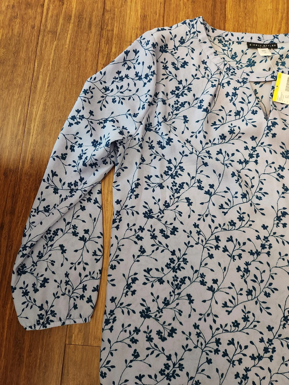 New Simply Styled Womens Light Blue/purple Floral 3/4 Sleeve Blouse Shirt, Large